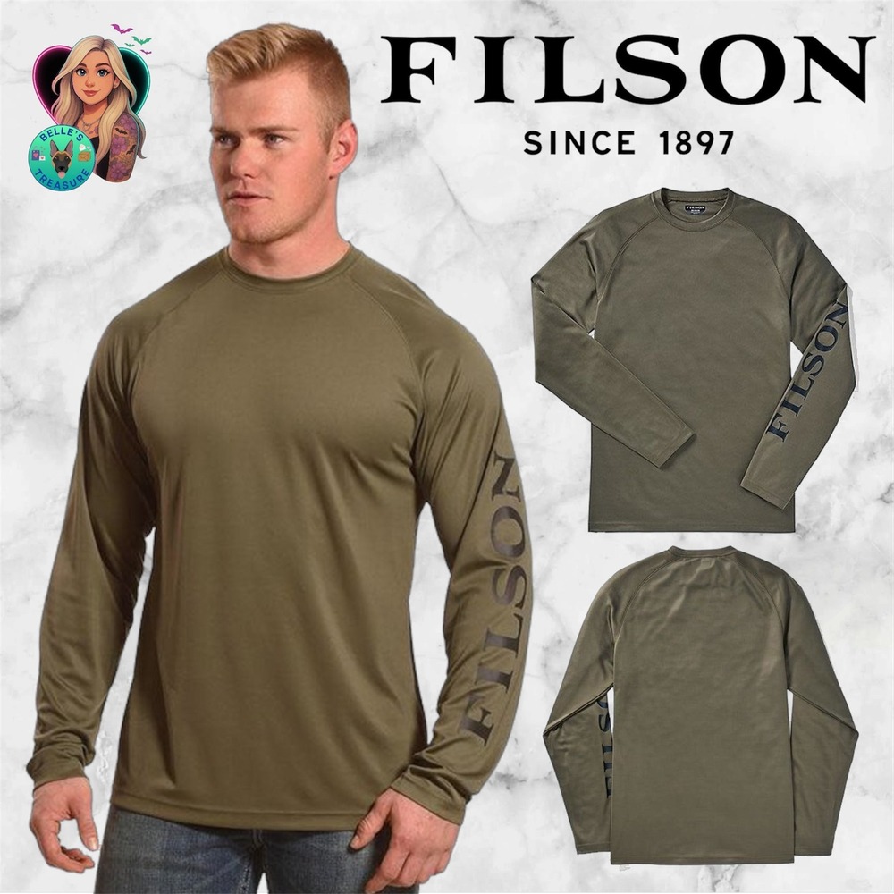 Filson Mens XS Barrier Long Sleeve T-Shirt Surplus Green Sleeve Logo Stretch Top